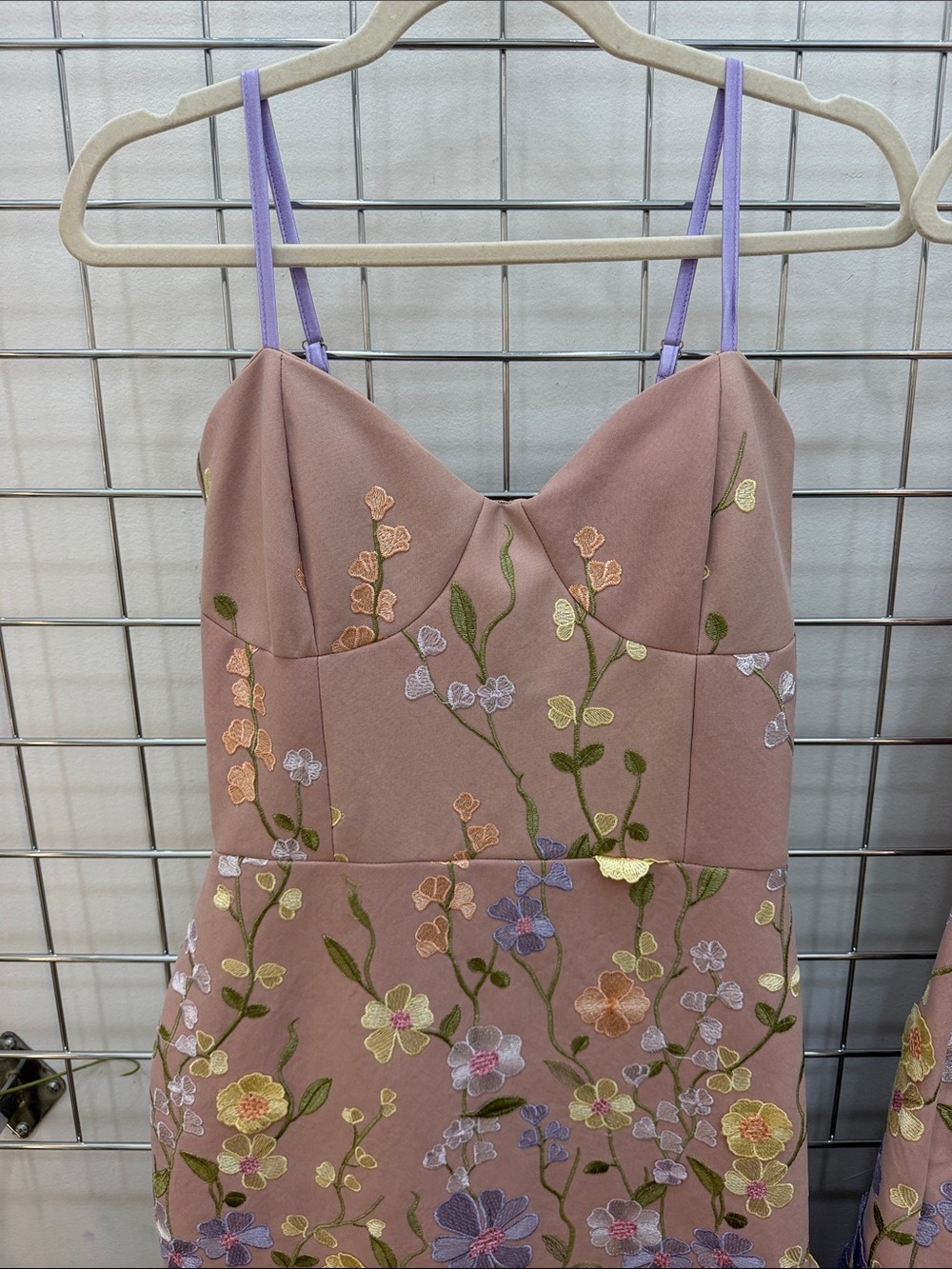 Avec Les Filles Blush 3D Floral Embroidered Midi Dress with Lavender Straps - Picture 2 of 8